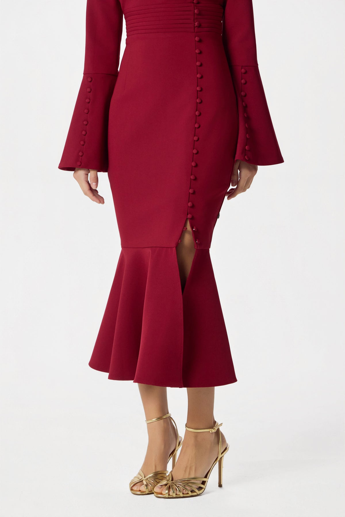 AUBREY High Neck Midi Dress in Red