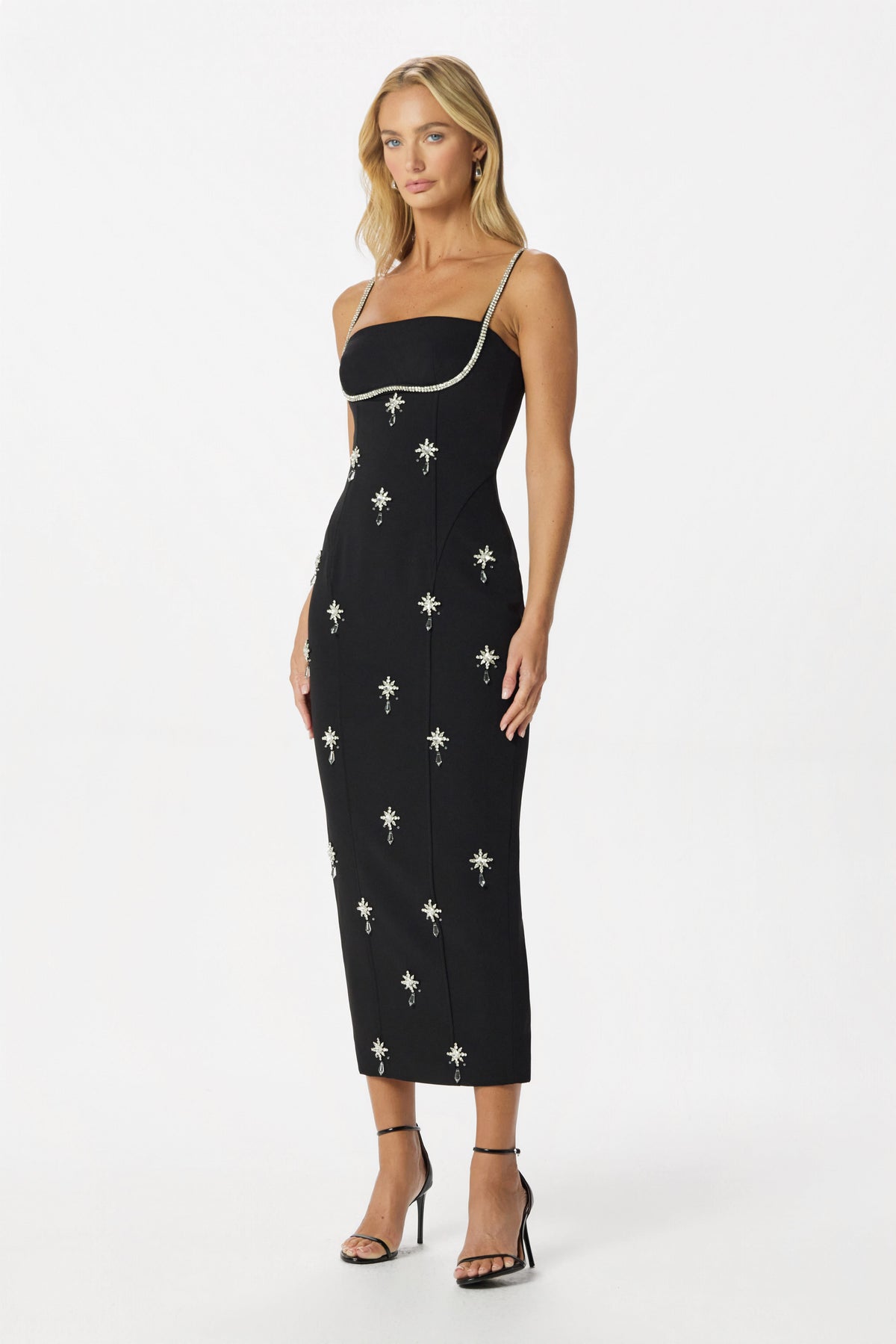 DAISY Embellished Midi Dress in Black