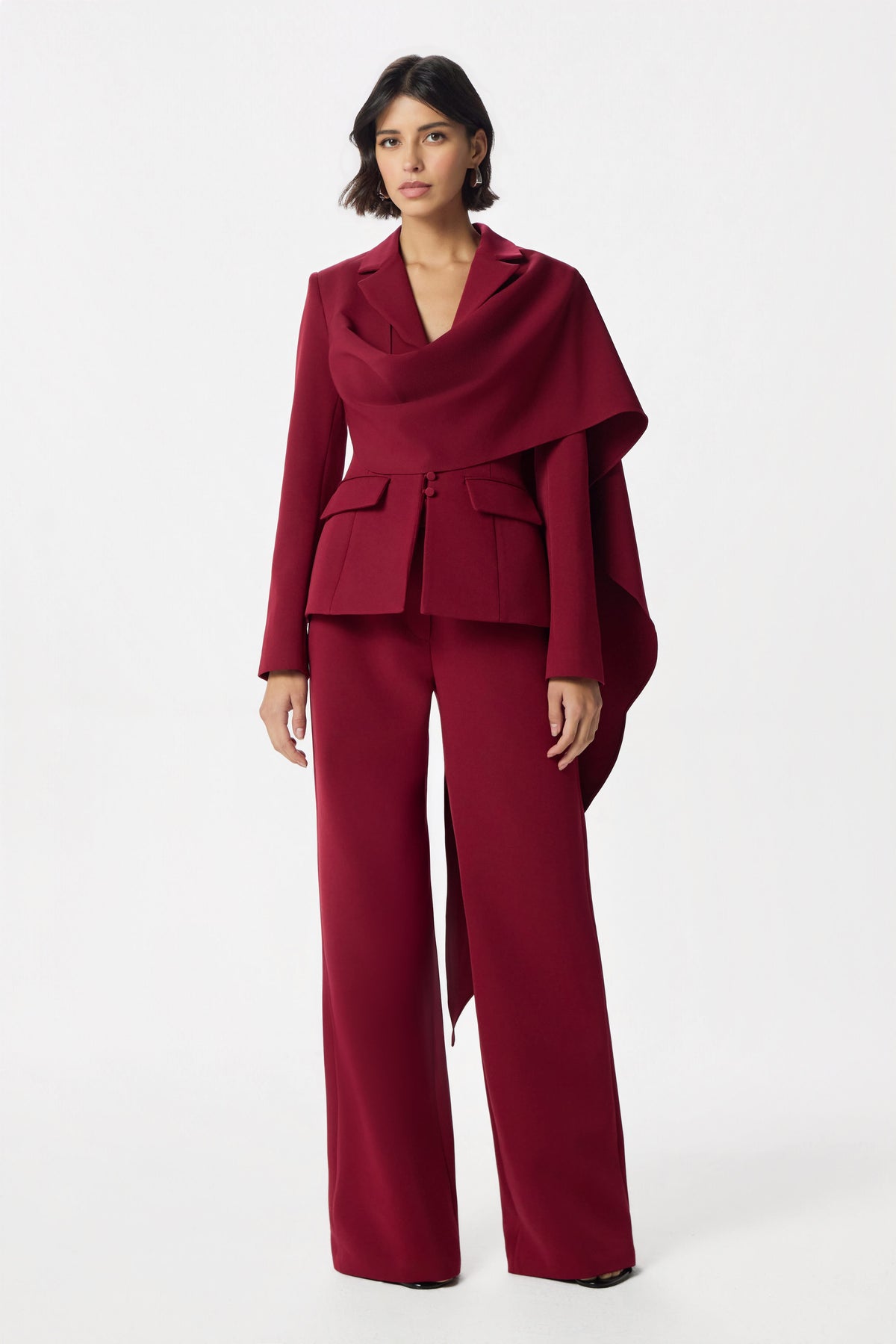 EVIE Wide Leg Trousers in Burgundy