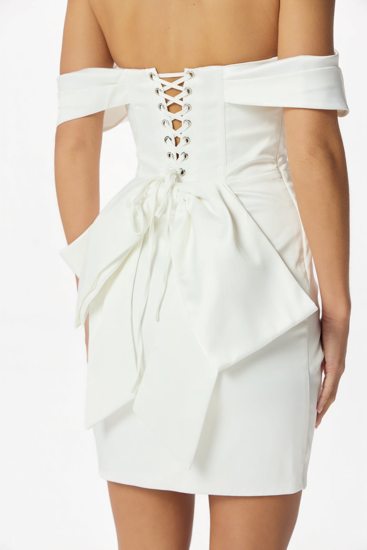 GEORGIE Satin Mini Dress in White