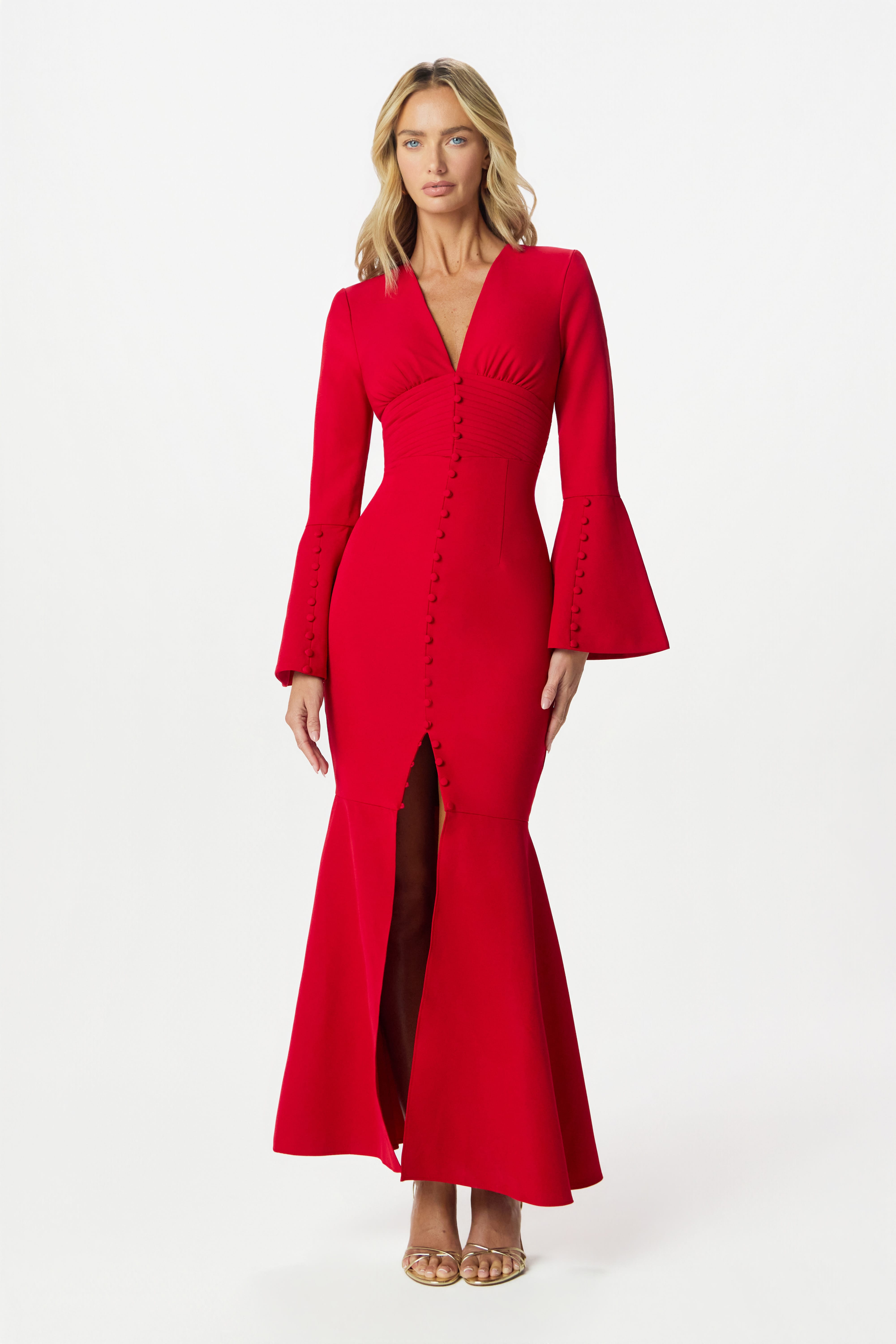 ladies fishtail dresses JOSIE Fluted Sleeve Maxi Dress in Red CL124634002 Flowing A-Line Wedding Dresses D1607Red Name:Bundle11684_2024-10-09T10:04:317