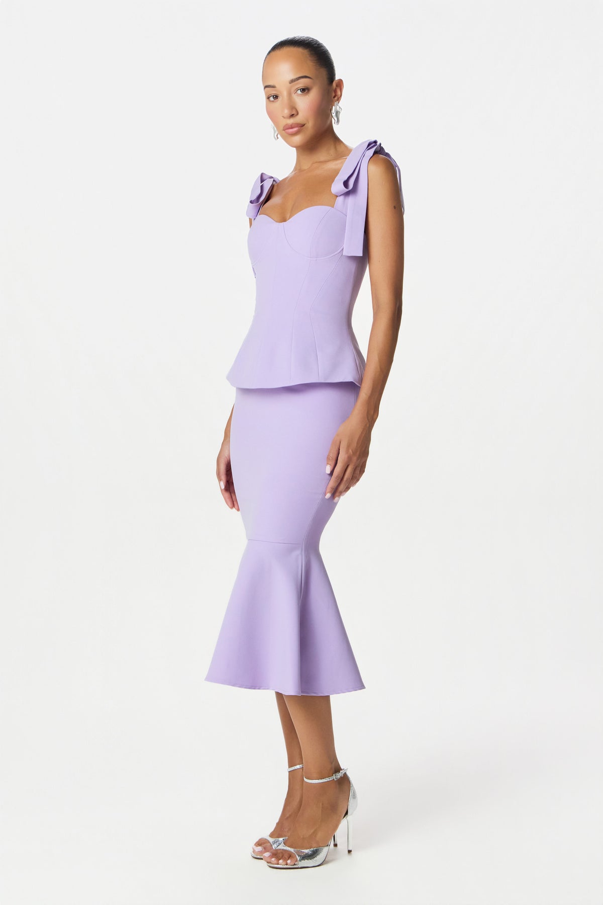 LEONA Peplum Midi Dress in Lilac