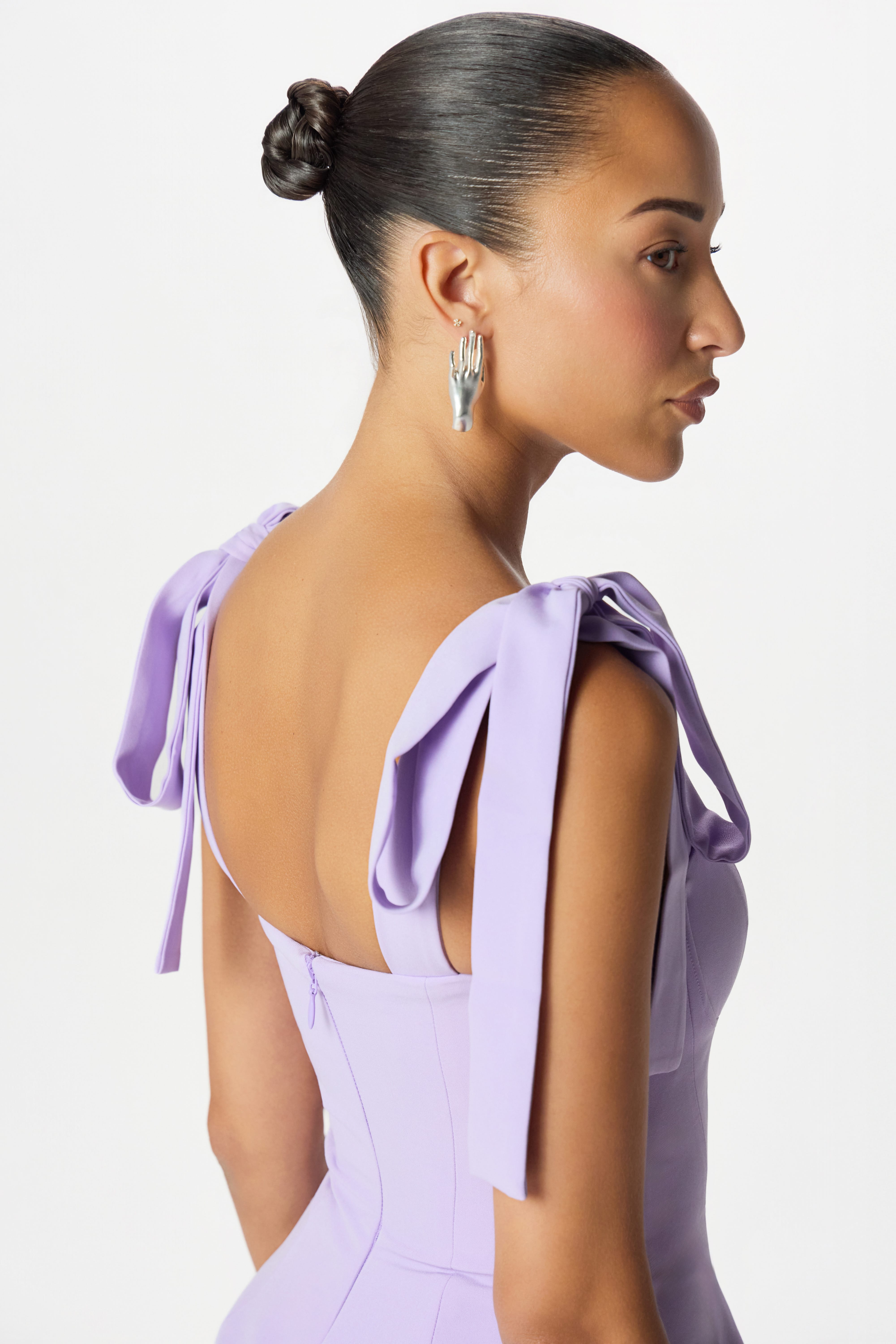 LEONA Peplum Midi Dress in Lilac