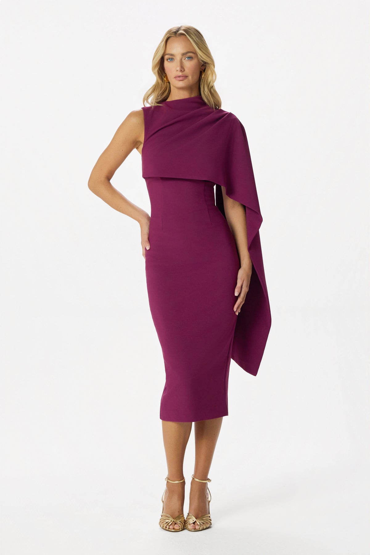 LUNA High Neck Midi Dress in Purple