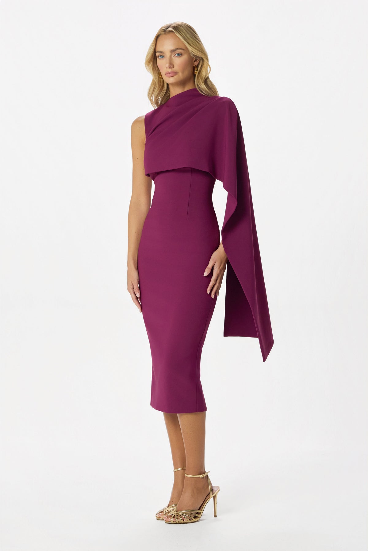 LUNA High Neck Midi Dress in Purple