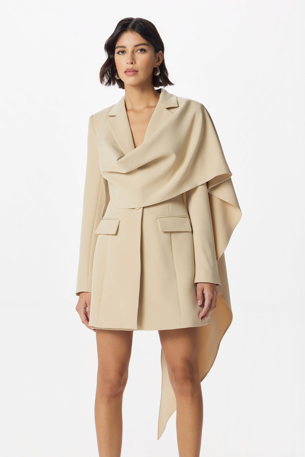 MIREILLE Scarf Blazer Dress in Beige