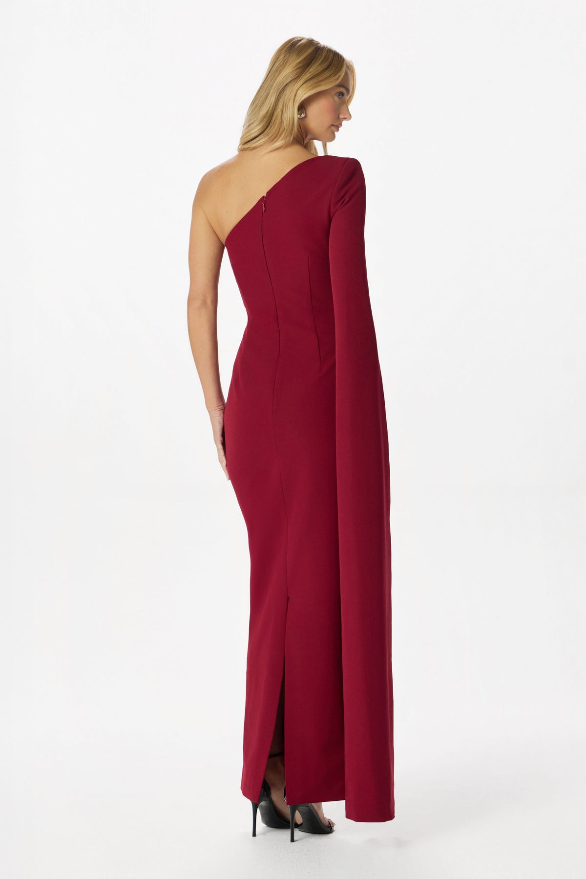 PHOEBE Cape Sleeve Maxi Dress in Burgundy