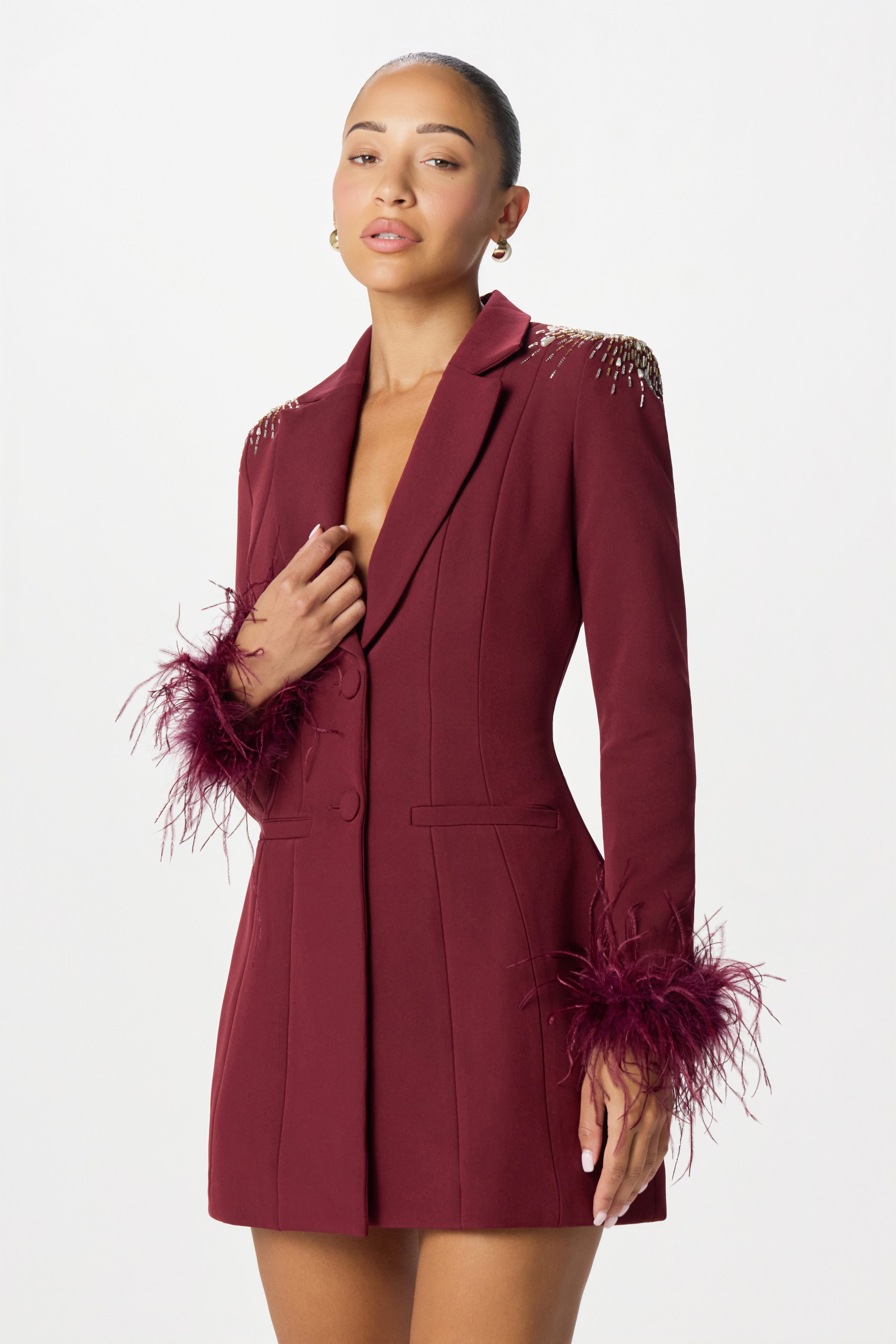 SABRINA Embellished Blazer Dress in Burgundy