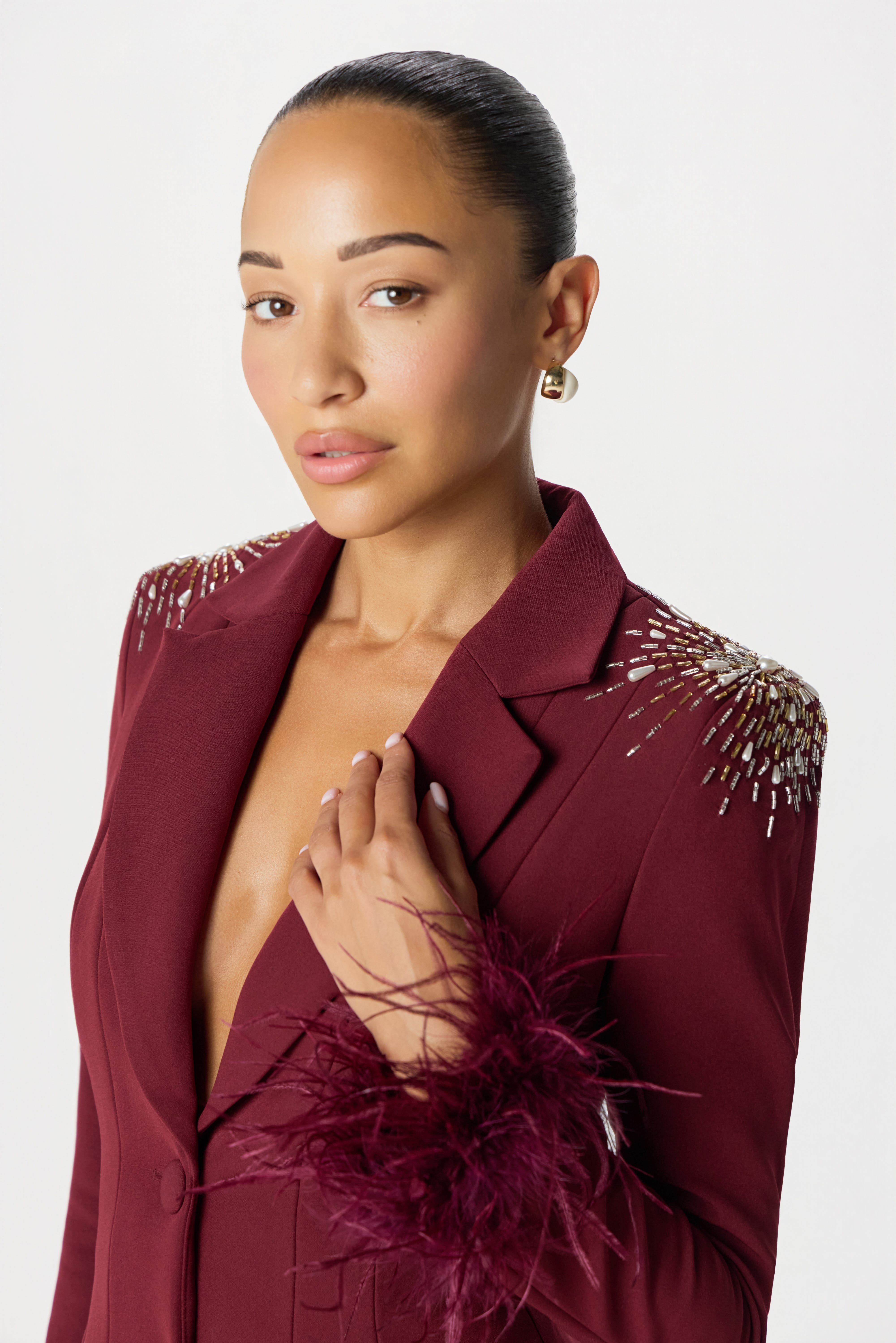 SABRINA Embellished Blazer Dress in Burgundy