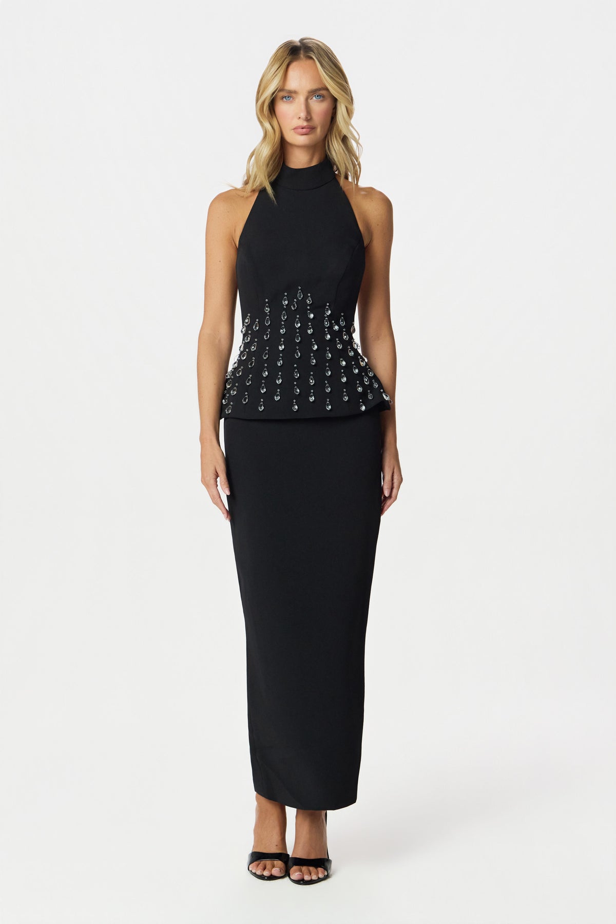 VALENTINA Embellished Maxi Dress in Black