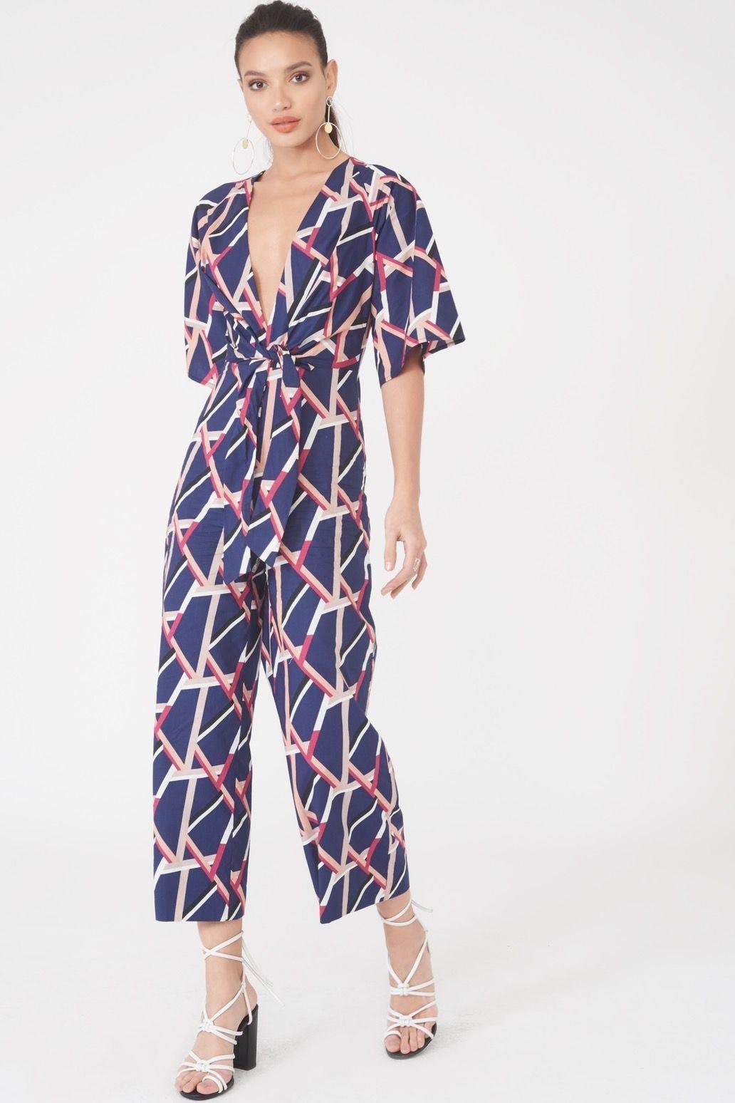 Abstract Print Knot Front Jumpsuit - Lavish Alice