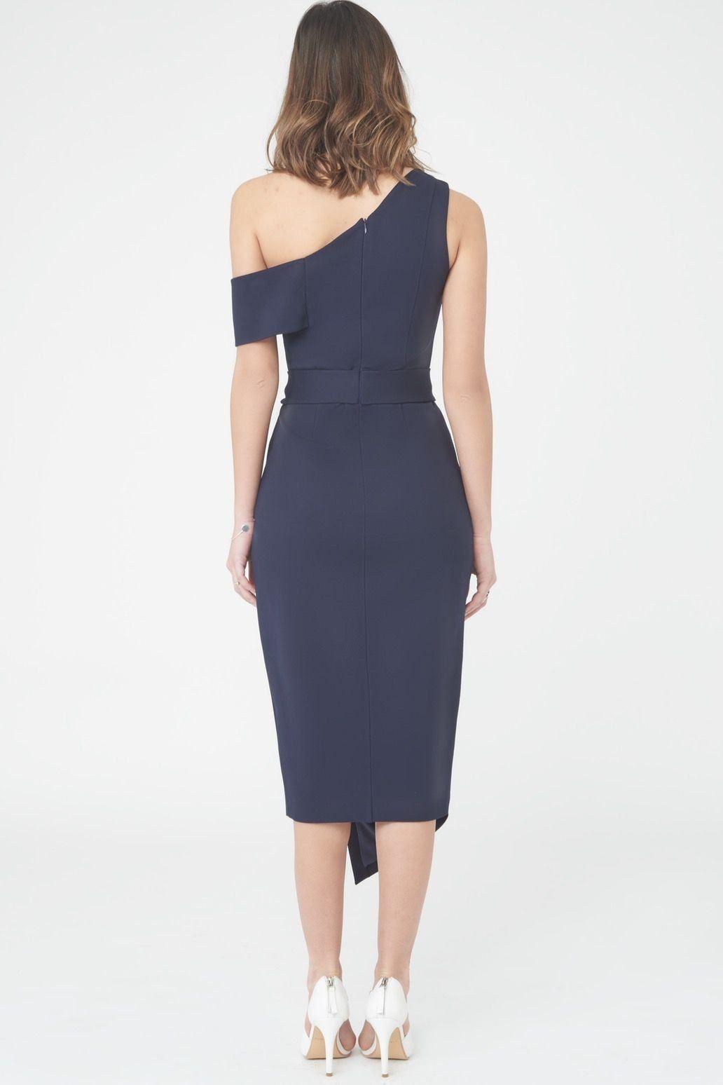 Asymmetric Midi Dress in Navy - Lavish Alice