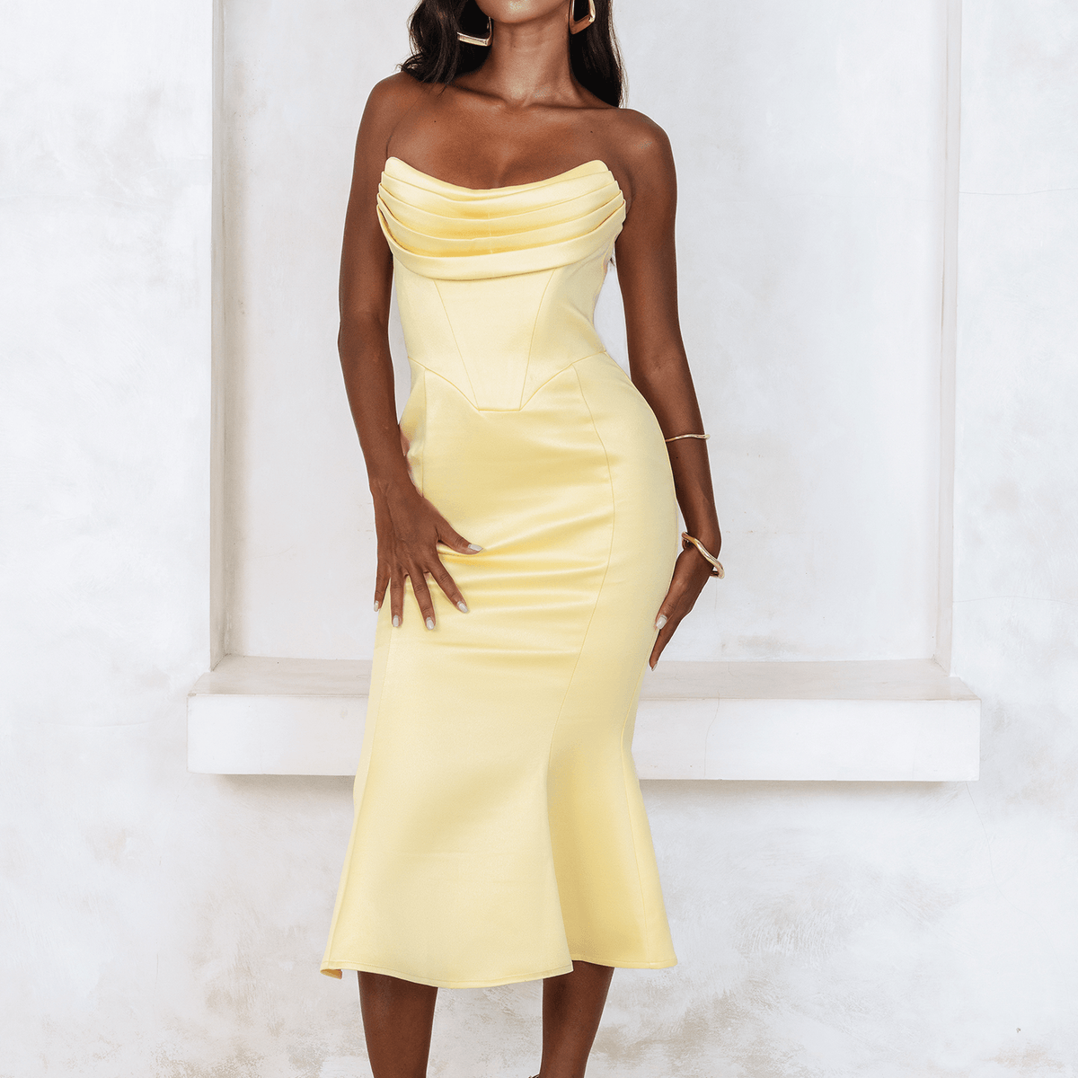 Lucie midi dress in honey deals yellow