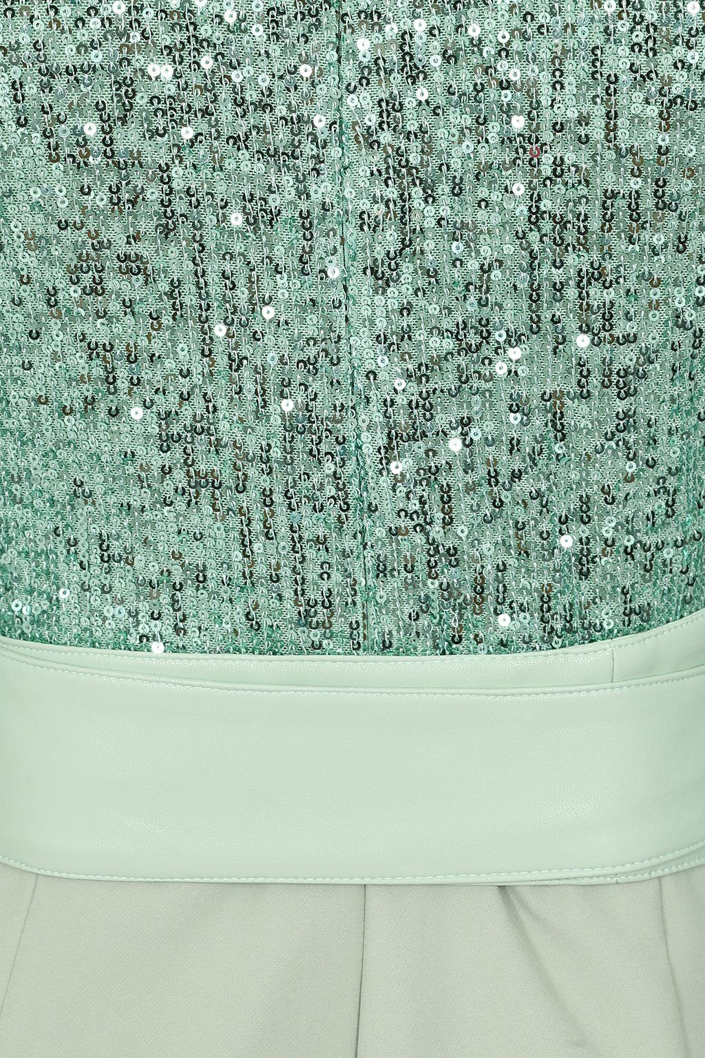 ALYSSA Sequin Feather Embellished Midi Dress In Sage - Lavish Alice