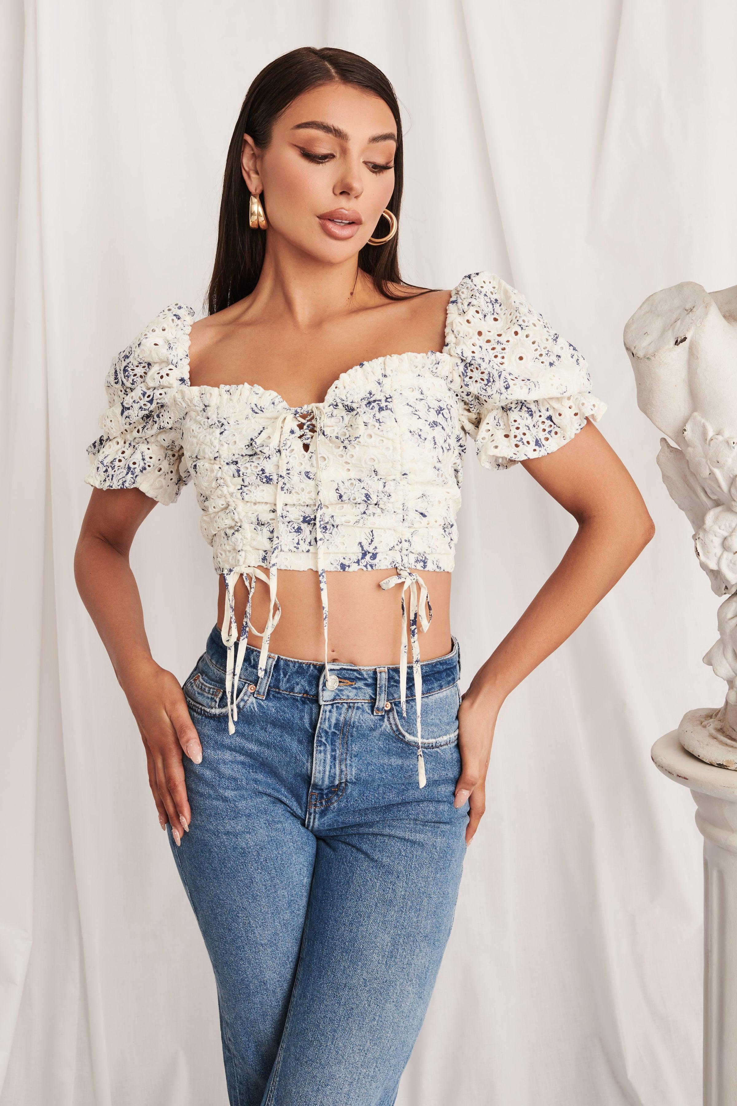 EMERY Broderie Gathered Strappy Back Top in Porcelain - Lavish Alice