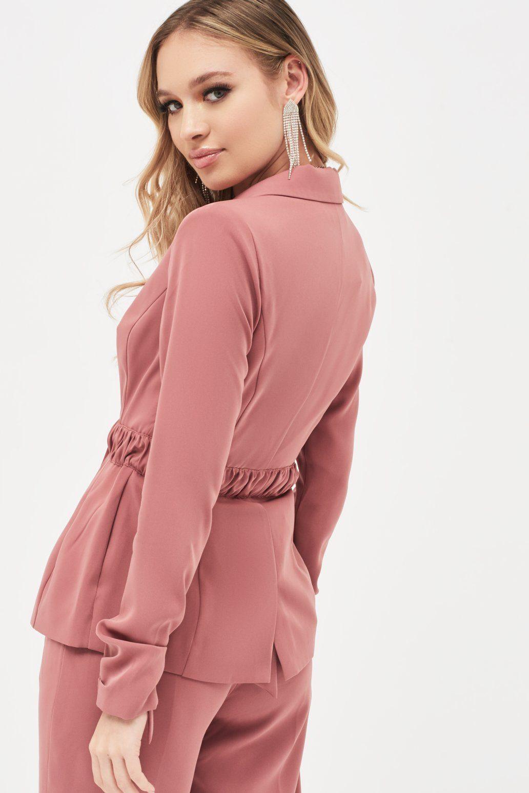 ALLISON Belted Ruche Sleeve Jacket in Dusty Rose - Lavish Alice