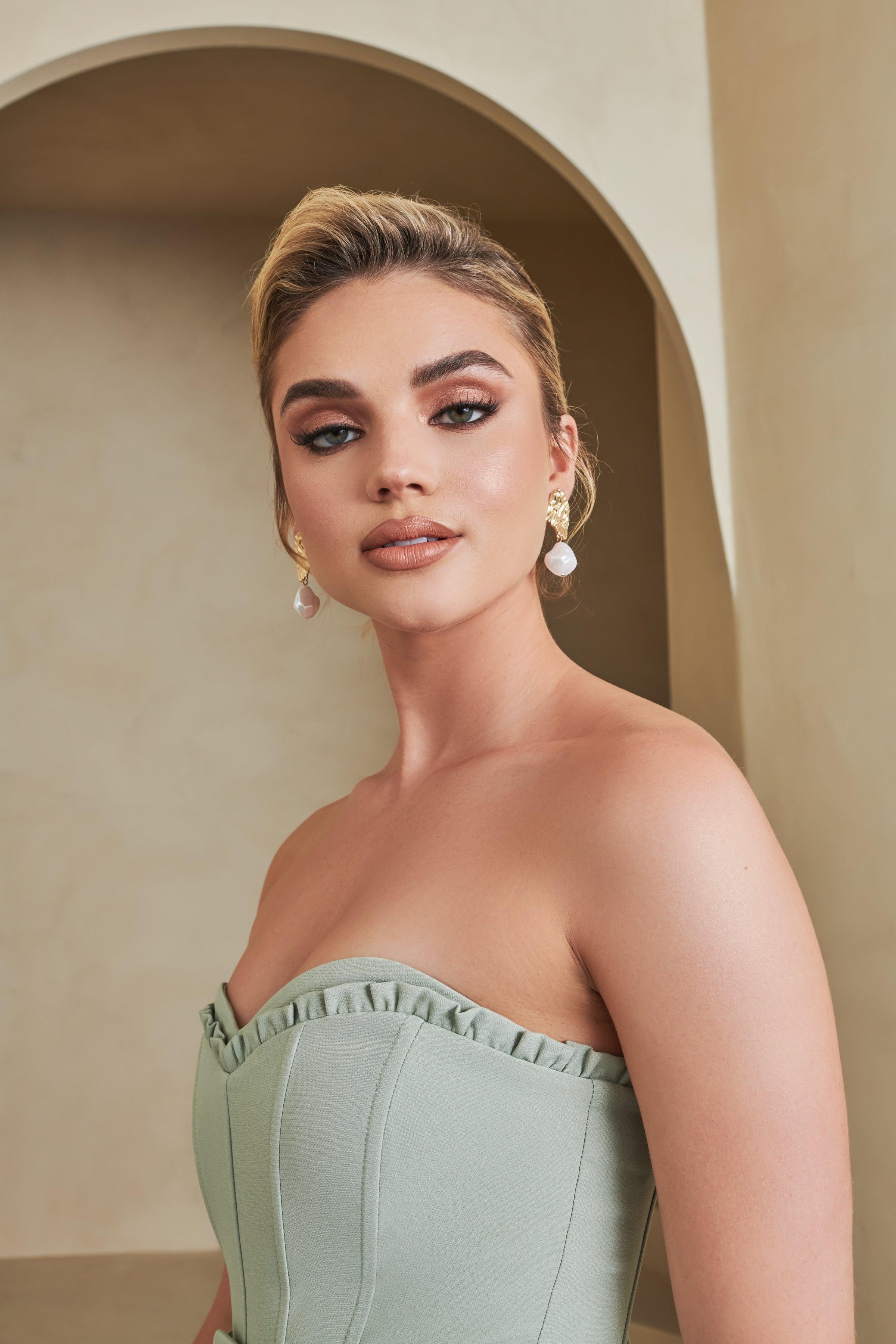 Bandeau Corset Jumpsuit in Sage Green - Lavish Alice