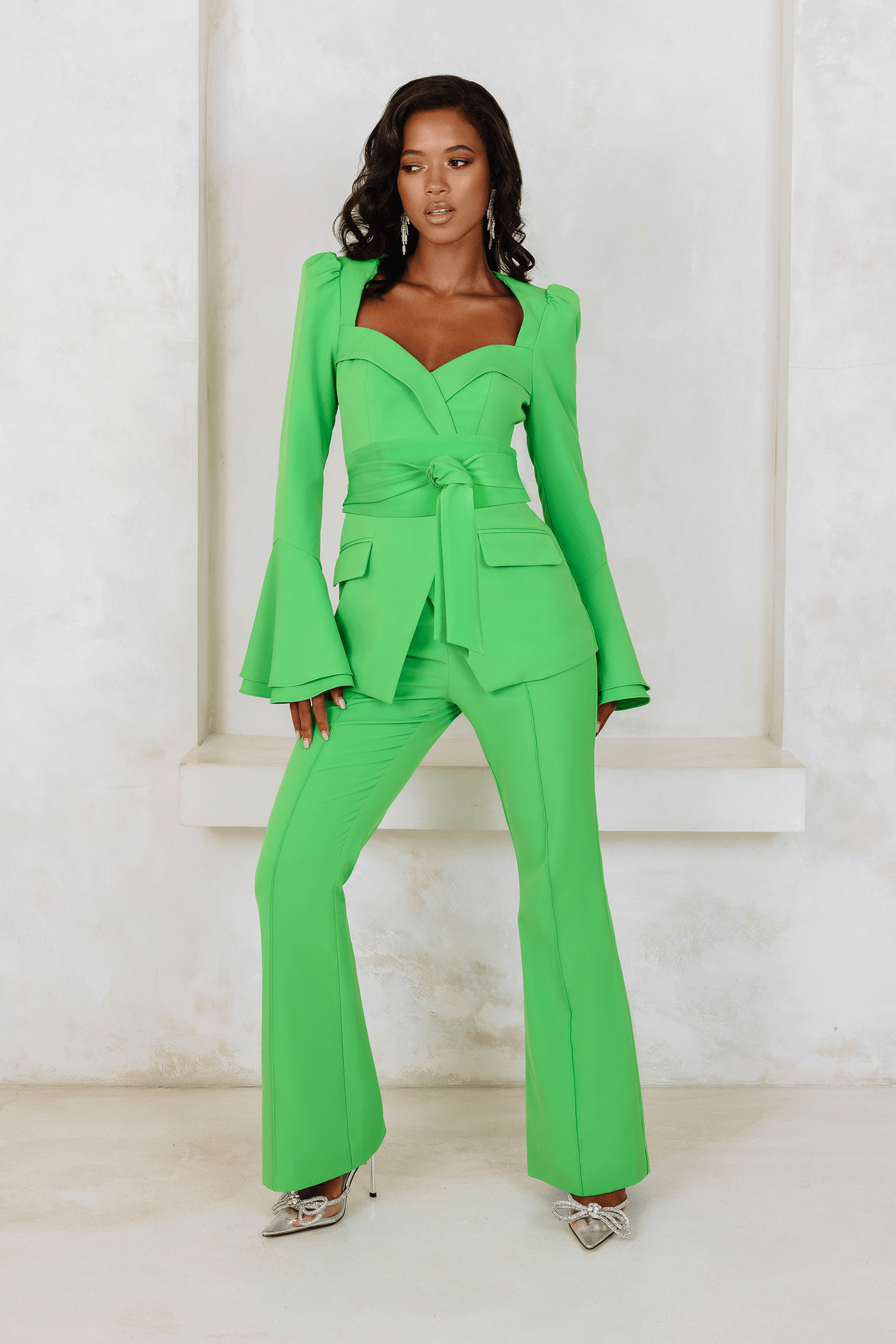 RAQUEL Fit And Flare Trouser In Apple Green - Lavish Alice