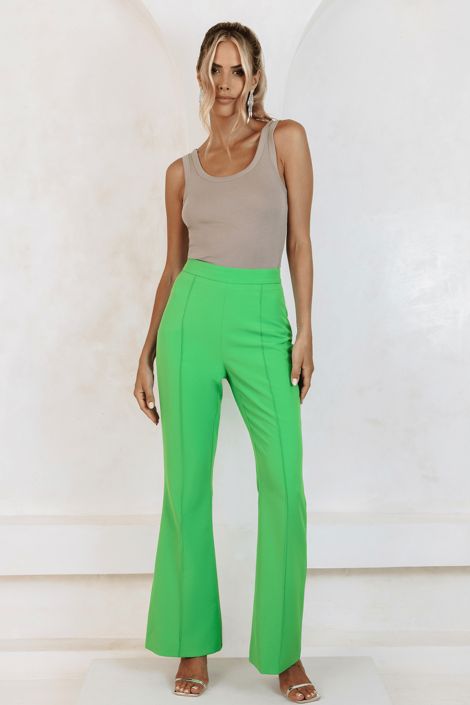 RAQUEL Fit And Flare Trouser In Apple Green - Lavish Alice